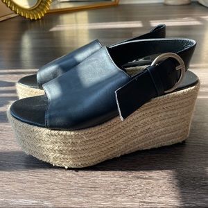 Zara Black Leather Espadrille Platform Sandals with Jute Sole